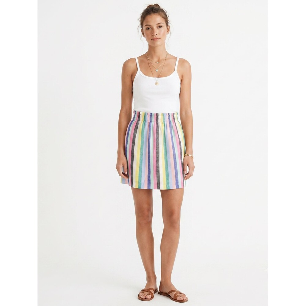 J.Crew Women's Linen Skirt Summer Rainbow Stripe Pull-On Size 00 NWT Cottagecore